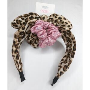 Capelli Leopard Headband and Pink Scrunchie Set